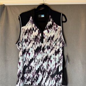 PGA Tour Black and Purple Patterned Top. NWT